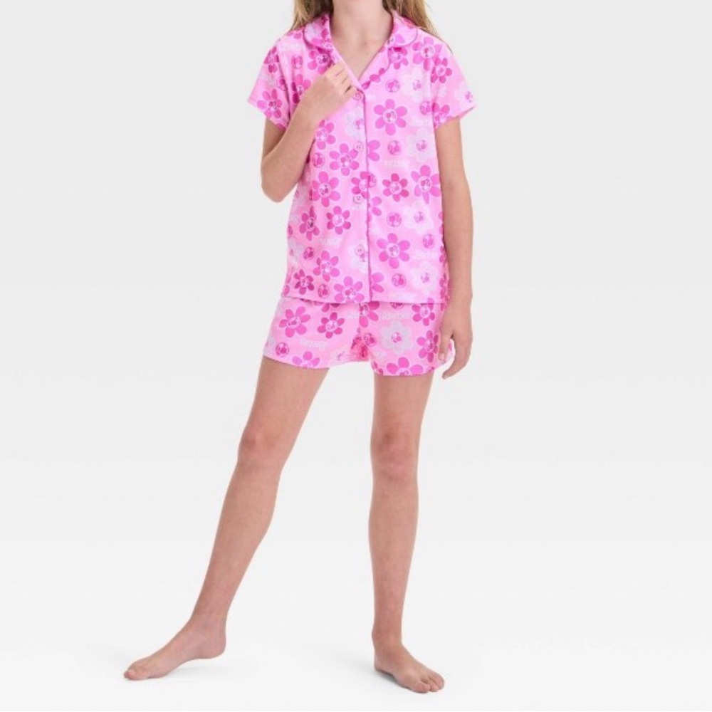 Girls’ Barbie Coat Pajama Set - Pink Floral - Size S (6/6x) NWT
